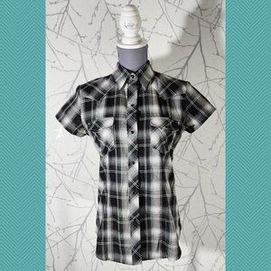 Roper Black Plaid Pearl Snap Western Blouse